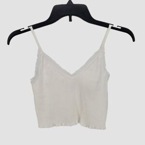 John Galt PacSun Womens One Size White Ribbed Lace Trim Cropped Cami Tank Top